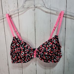 New Tarea Women's Lightly Lined T-Shirt Bra Size 34B Underwire Black Pink.